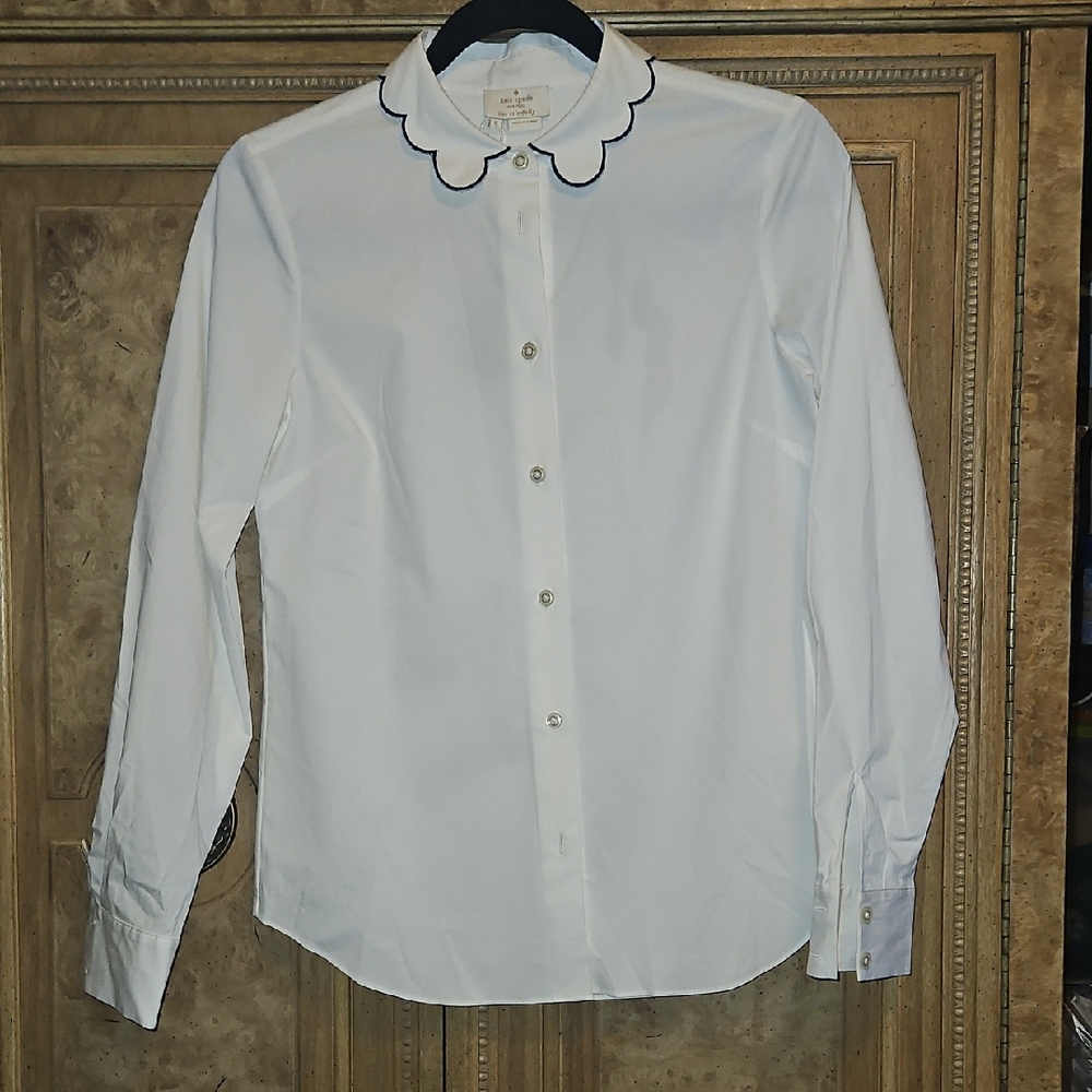 Kate Spade White Blouse with Scalloped Collar